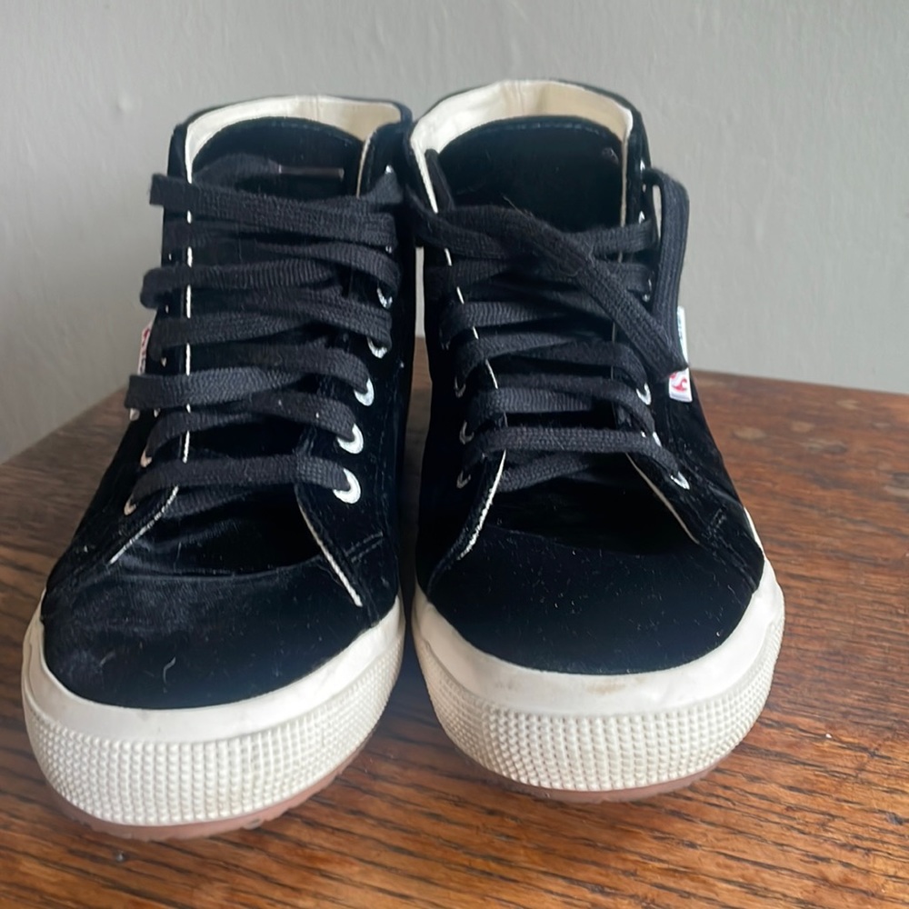 Superga black velvet high top sneakers.Like new!